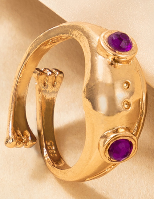Fashion 17412 Golden Purple Alloy Diamond Matte Frog Open Ring