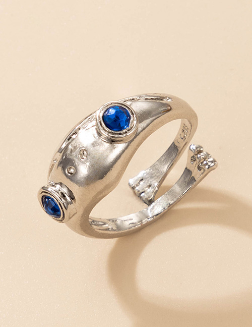 Fashion 17412 Silver Blue Alloy Diamond Matte Frog Open Ring
