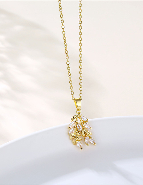 Fashion Gold Titanium Steel Set With Zirconium Leaf Necklace