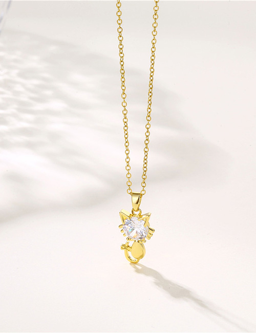 Fashion Gold Stainless Steel Diamond Kitten Necklace