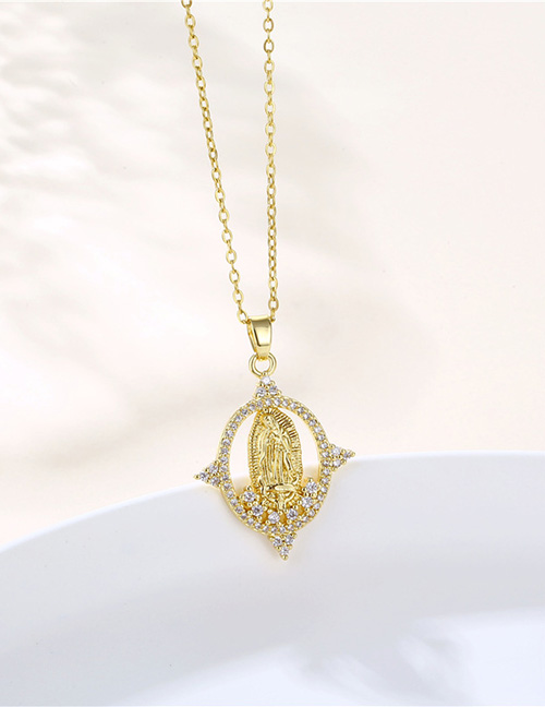 Fashion Gold Titanium Diamond Virgin Mary Necklace