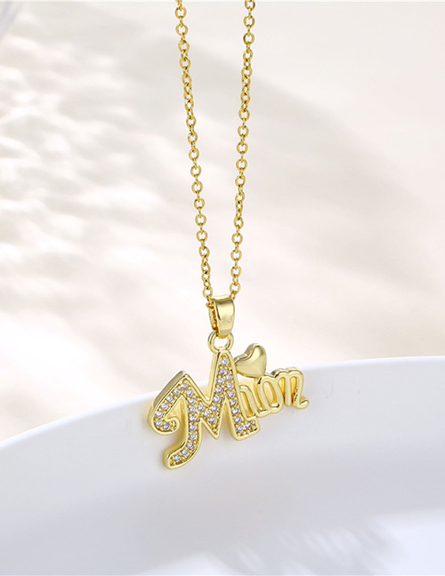 Fashion Gold Titanium Diamond Alphabet Mom Love Necklace