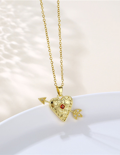 Fashion Gold Stainless Steel Inlaid Zirconium Heart Arrow Necklace