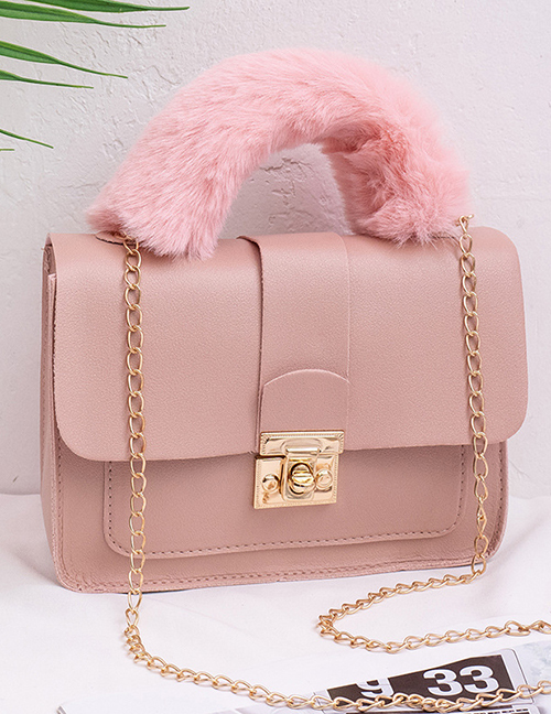 Fashion Pink Pu Lock Flap Plush Crossbody Bag