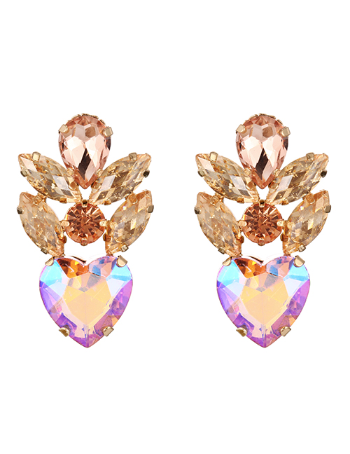 Fashion Leather Pink Alloy Diamond Heart Stud Earrings