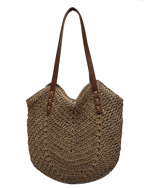 Fashion Khaki Open Woven Large-capacity Shoulder Bag