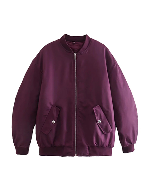 Fashion Purple Woven Zip Stand Collar Jacket