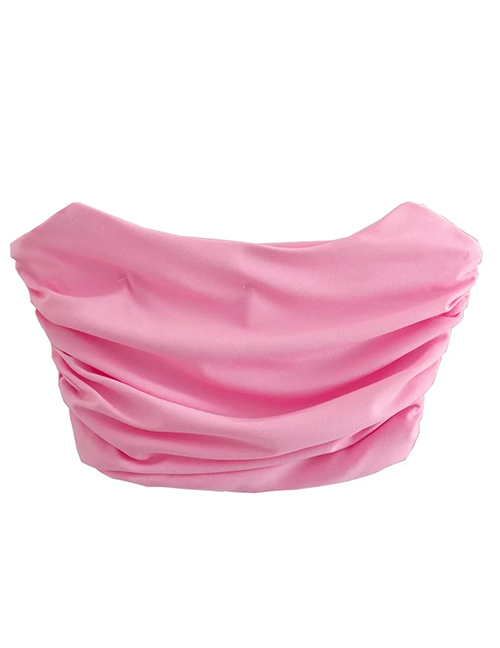 Fashion Pink Woven Pleated Bandeau Top
