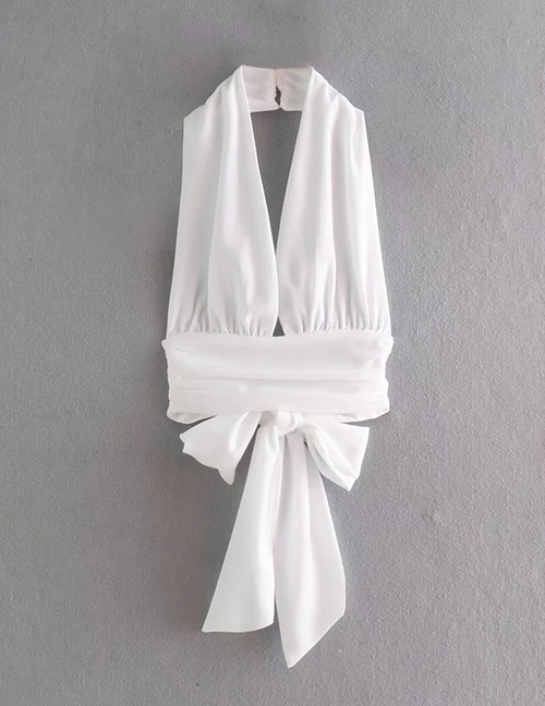 Fashion White Woven Tie Halter Top
