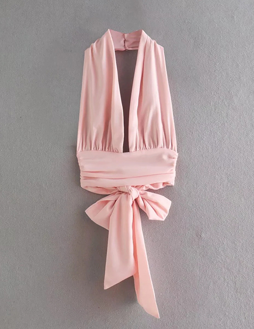 Fashion Lotus Color Woven Tie Halter Top