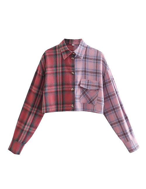 Fashion Color Geometric Check Contrast Breasted Cardigan