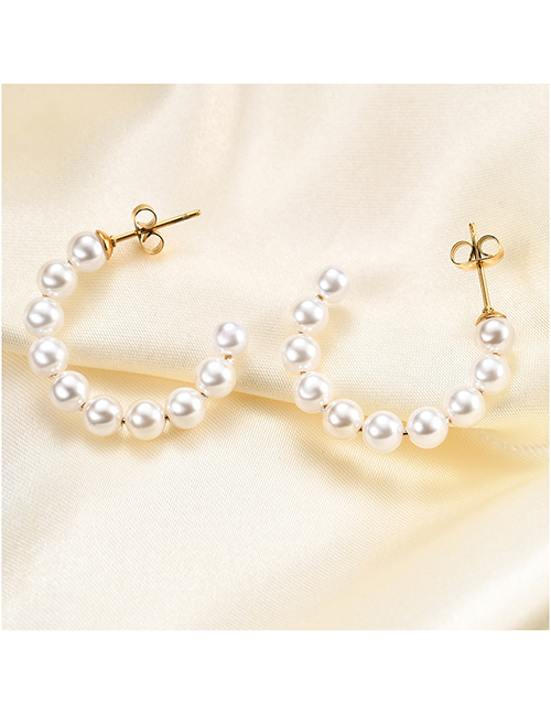 Fashion Gold Color Titanium Pearl C-shaped Earrings