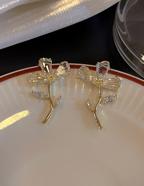 Fashion Gold Color Geometric Zirconium Flower Stud Earrings