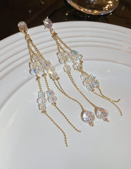 Fashion Gold Color Crystal Geometric Tassel Earrings