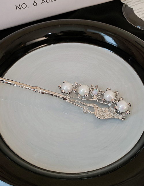Fashion Hairpin - Silver Color (flowers) Metal Pearl Moonlight Irregular Pleated Hairpin
