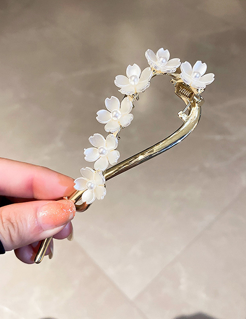 Fashion One-word Clip - Gold Color (multiple Flowers) Alloy Pearl Flower Butterfly Hair Clip
