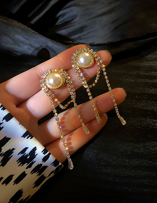 Fashion Silver Color Needle. Tassel Alloy Diamond Tassel Earrings
