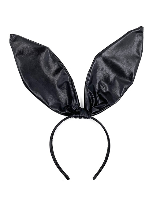 Fashion Black Leather Knotted Rabbit Ear Headband