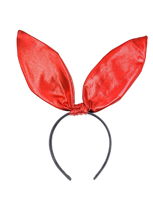 Fashion Red Leather Knotted Rabbit Ear Headband