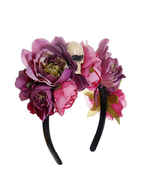 Fashion Purple Simulation Fabric Flower Skull Headband