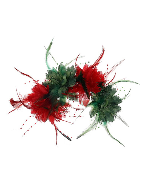 Fashion Red And Green Fabric Simulation Flower Feather Headband