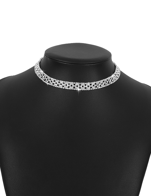 Fashion Silver Color Alloy Row Diamond Choker Necklace