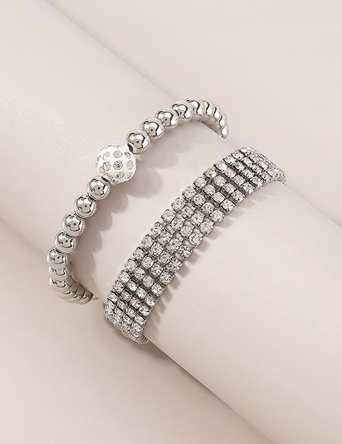 Fashion Silver Color Alloy Diamond Claw Chain Geometric Beaded Diamond Ball Anklet Set