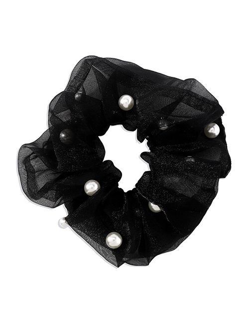 Fashion Black Organza Pearl Crinkle Headband