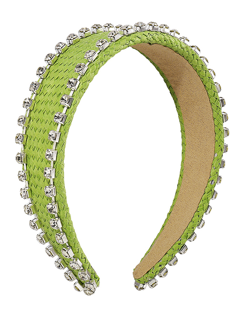 Fashion Green Fabric Diamond Raffia Braided Broadband Headband