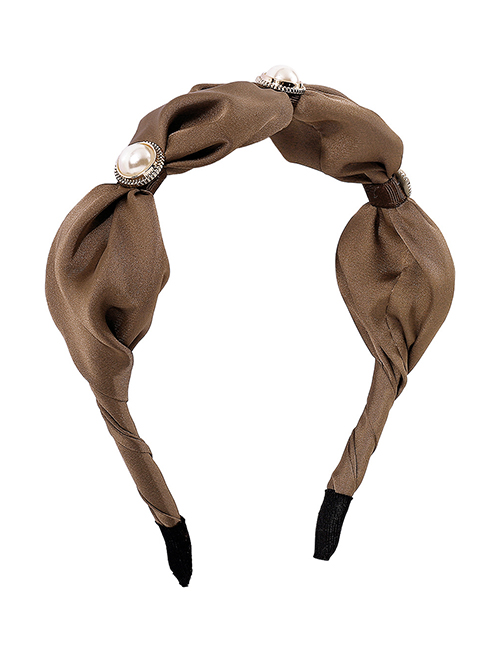 Fashion Brown Fabric Faux Pearl Wide-brimmed Crinkle Headband