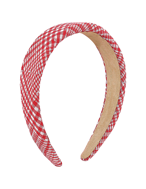 Fashion Red Fabric Check Wide-brimmed Rhinestone Headband