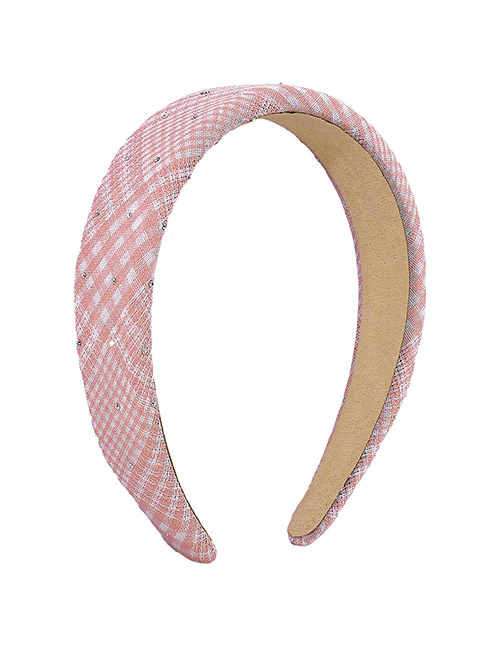 Fashion Pink Fabric Check Wide-brimmed Rhinestone Headband