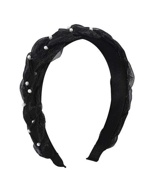 Fashion Black Mesh Pearl Twist Braided Headband