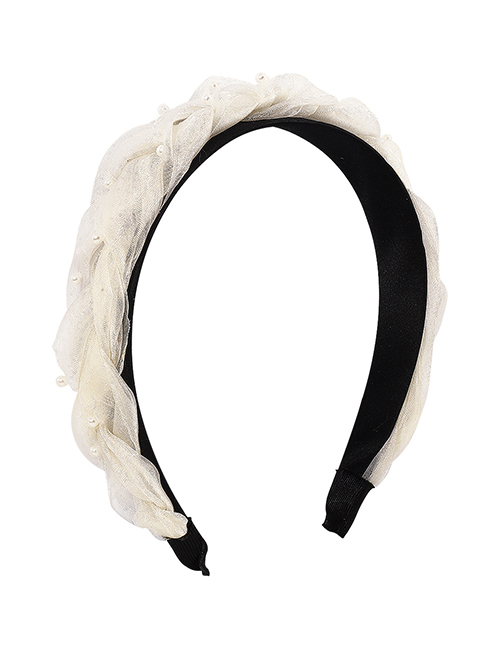 Fashion White Mesh Pearl Twist Braided Headband