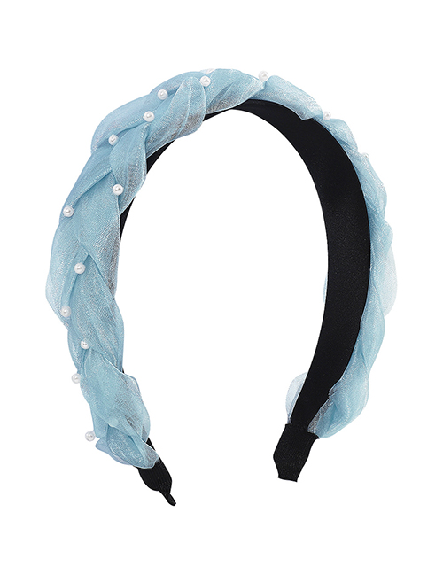 Fashion Blue Mesh Pearl Twist Braided Headband