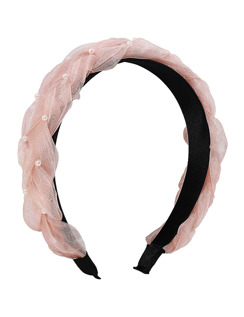 Fashion Pink Mesh Pearl Twist Braided Headband