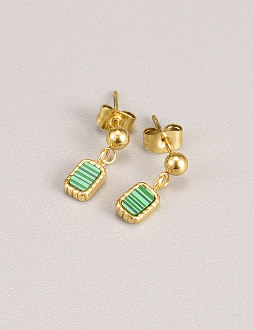 Fashion Gold Color Titanium Steel Green Sheet Small Rectangle Ball Stud Earrings