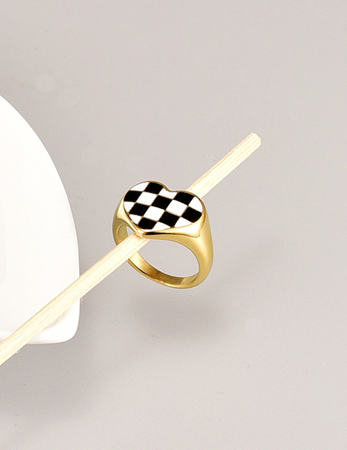 Fashion Gold Color Titanium Steel Drip Oil Heart Check Ring