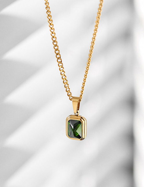 Fashion L114 Green Diamond Titanium Gold Plated Necklace With Square Diamonds