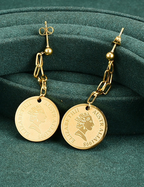 Fashion Gold Color Titanium Steel Portrait Medal Earrings