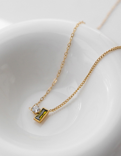 Fashion Gold Color Titanium Diamonds Square Crystal Necklace