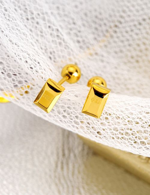 Fashion Gold Color Titanium Steel Letter Small Square Brick Stud Earrings