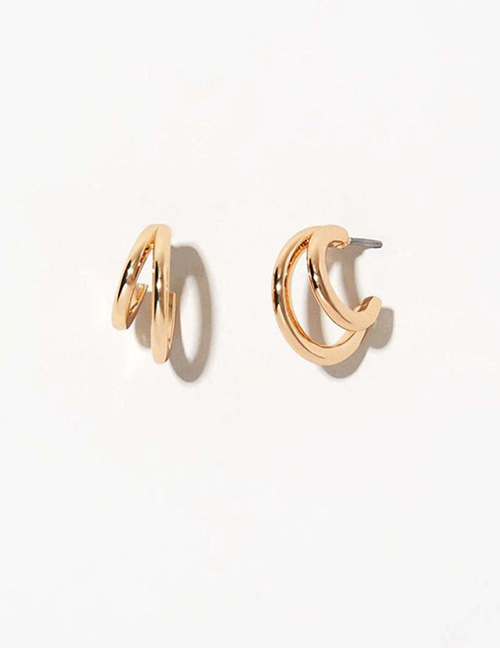 Fashion Gold Color Titanium Double Hoop Stud Earrings