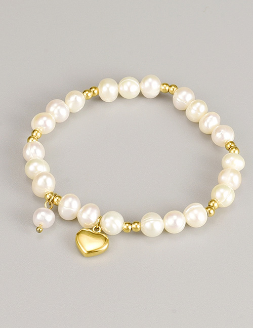 Fashion Gold Color Titanium Steel Pearl Gold Beaded Heart Bracelet