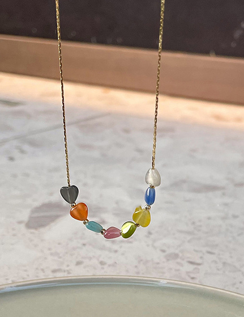 Fashion Gold Color Titanium Steel Colorful Heart Necklace