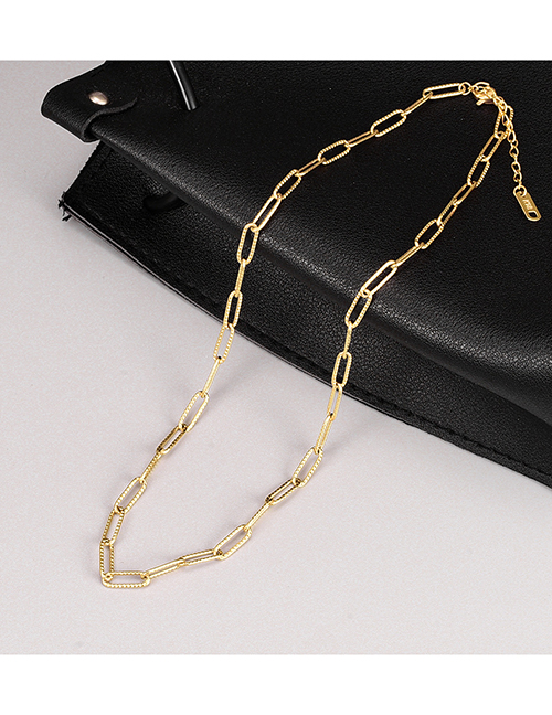 Fashion Gold Color Titanium Embossed Bare Chain Necklace