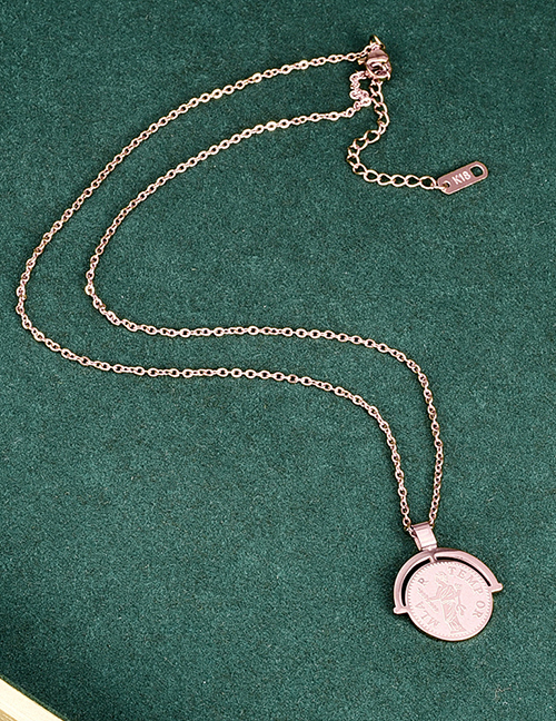 Fashion Rose Gold Color Titanium Geometric Medal Necklace