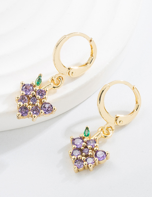 Fashion Purple Brass Gold Plated Zirconia Grape Earrings
