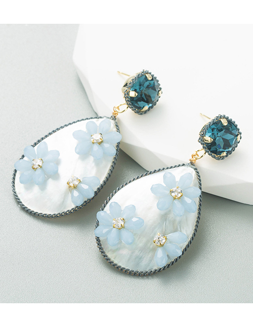 Fashion Blue And White Alloy Diamond Shell Daisy Flower Stud Earrings