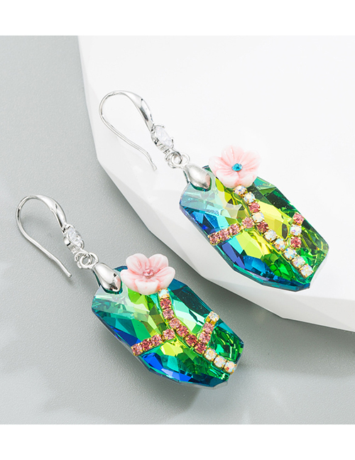 Fashion Green Color Alloy Diamond Shaped Crystal Stud Earrings